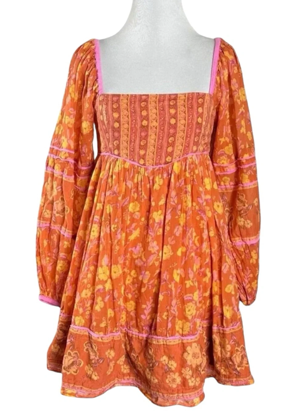 Free People Bohemian Retro 70s Flower Child Endless Afternoon Mini Dress XS